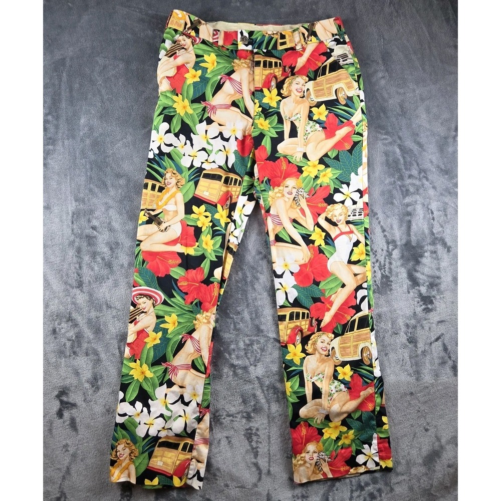 Loudmouth Golf Pants Hawaiian Pinup Girl Mens 32 Floral Classic Cars 32x32